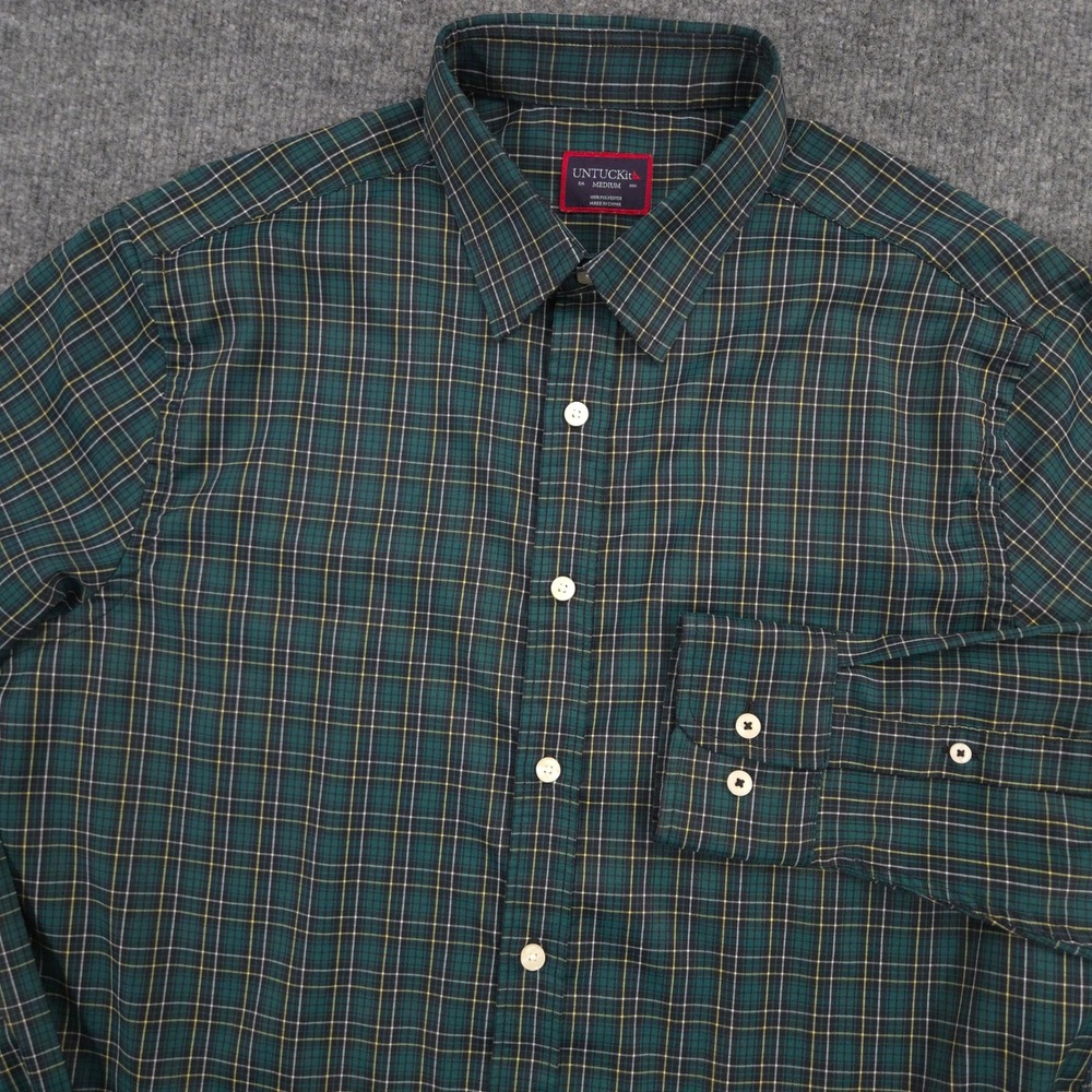 UNTUCKit Shirt Mens Medium Green Plaid Norante Performance Long Sleeve Button Up